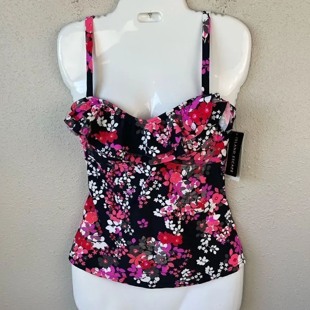 NWT Island Escape Floral Tahiti Bandini Tankini Size 8